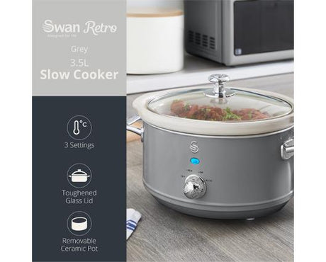 Swan 3.5L Slow Cooker Retro Grey