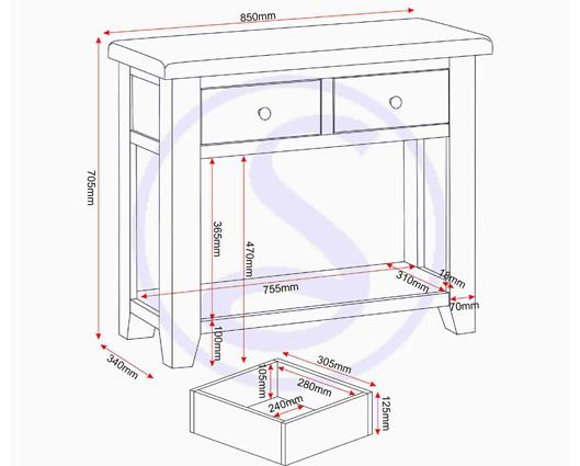 WINDSOR 2 DRAWER CONSOLE TABLE - NATURAL OAK