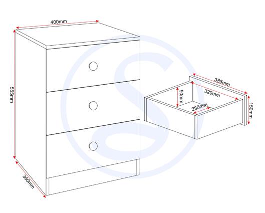 DENVER 3 DRAWER BEDSIDE - GREY GLOSS