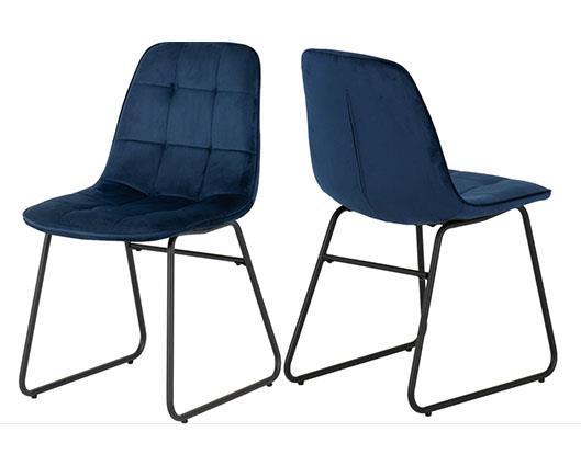 AVERY & LUKAS EXTENDING DINING SET (X4 CHAIRS) - CONCRETE/SAPPHIRE BLUE VELVET