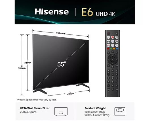 HISENSE E6Q 55" LED 4K HDR Smart TV with Freely