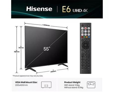 HISENSE E6Q 55" LED 4K HDR Smart TV with Freely