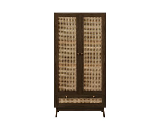 Croxley 2 Door 1 Drawer Rattan Wardrobe - Walnut