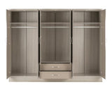 Neptune 6 Door 2 Drawer Mirrored Wardrobe - Oyster Gloss/Light Oak Effect Veneer