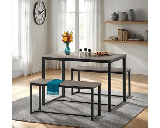 LINCOLN 1+2 DINING BENCH SET - STONE EFFECT/BLACK