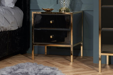 Fabian 2 Drawer Bedside - Black & Gold