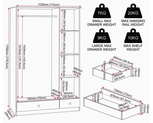 DENVER 3 DOOR 2 DRAWER MIRRORED WARDROBE - WHITE GLOSS