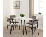 MARLOW & SHELDON DINING SET (X4 CHAIRS) - WHITE MARBLE/GREY VELVET FABRIC