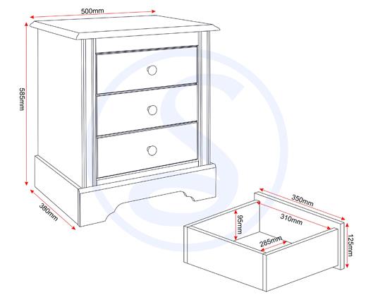 STRATFORD 3 DRAWER BEDSIDE - WHITE