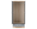 Neptune 2 Door 1 Drawer Wardrobe - Grey Gloss/Light Oak Effect Veneer