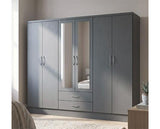 NEVADA 6 DOOR 2 DRAWER WARDROBE - 3D EFFECT GREY