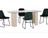 MODENA & LUKAS DINING SET (X4 CHAIRS) - CREAM/EMERALD GREEN VELVET
