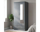 NEVADA MIRRORED 2 DOOR WARDROBE - 3D EFFECT GREY