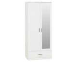 DAKOTA 2 DOOR 1 DRAWER MIRRORED WARDROBE - WHITE