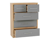 Santos 3+2 Drawer Chest - Grey High Gloss/Light Oak Effect Veneer