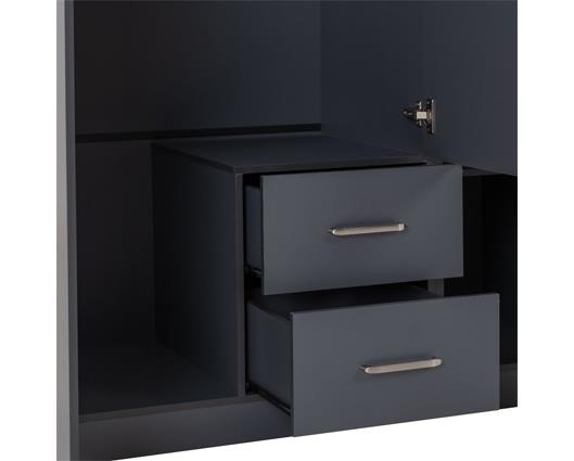 DAKOTA 3 DOOR 2 DRAWER MIRRORED WARDROBE - DARK GREY