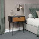 Jupiter metal 1 drawer bedside cabinet, copper drawer with black handle legs