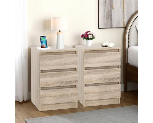 MALVERN 3 DRAWER BEDSIDE X2 - SONOMA OAK EFFECT
