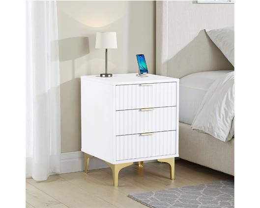 MIAMI 3 DRAWER BEDSIDE - WHITE/GOLD