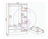 NEVADA 3 DOOR 2 DRAWER WARDROBE - BLACK GLOSS