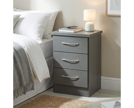 NEVADA 3 DRAWER BEDSIDE - 3D EFFECT GREY
