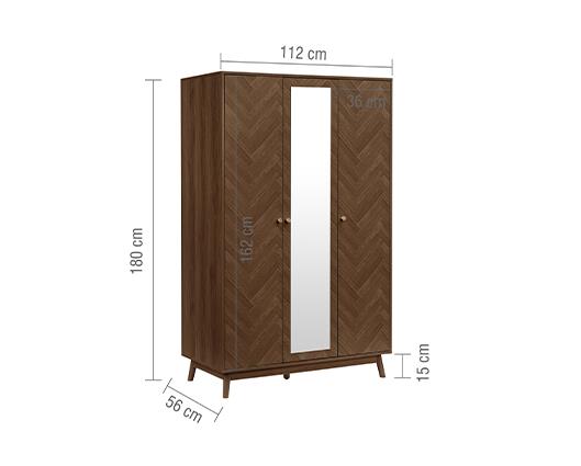 Herringford 3 Door Wardrobe with Mirror - Walnut