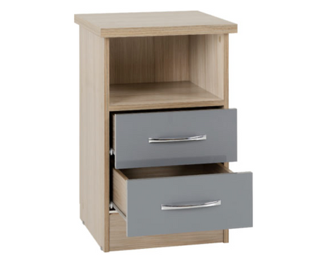 Neptune 2 Drawer Bedside - Grey Gloss/Light Oak Effect Veneer