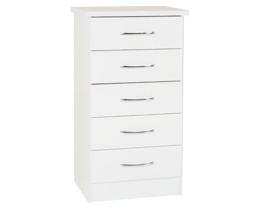 Neptune 5 Drawer Narrow Chest - White Gloss