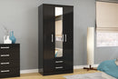 Larz 3 Door 2 Drawer Wardrobe With Mirror-Black
