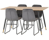 HAMILTON & LUKAS MEDIUM DINING SET (X4 CHAIRS) - MEDIUM OAK EFFECT/GREY VELVET