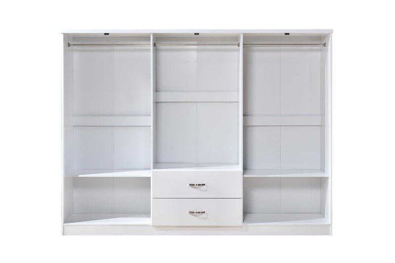6 Door Wardrobe - White (Chrome Handles)