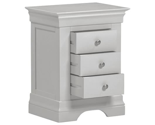 BORDEAUX 3 DRAWER BEDSIDE - PEBBLE GREY