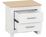 PORTLAND 2 DRAWER BEDSIDE - WHITE/OAK EFFECT