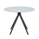 Aspen round dining table, gloss white sintered stone table top with black pedestal leg