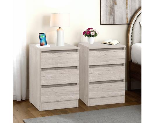MALVERN 3 DRAWER BEDSIDE X2 - URBAN SNOW