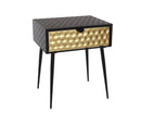 Jupiter metal 1 drawer bedside cabinet, gold drawer with black handle and legs