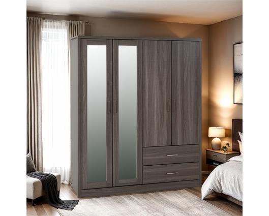 LISBON 4 DOOR WARDROBE - BLACK WOOD GRAIN