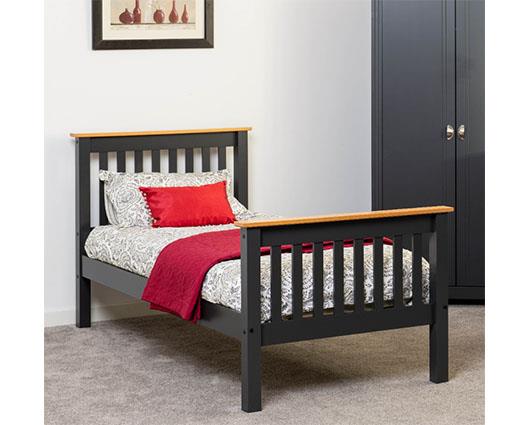 MONACO 3' HIGH END BED - DARK GREY/OAK EFFECT