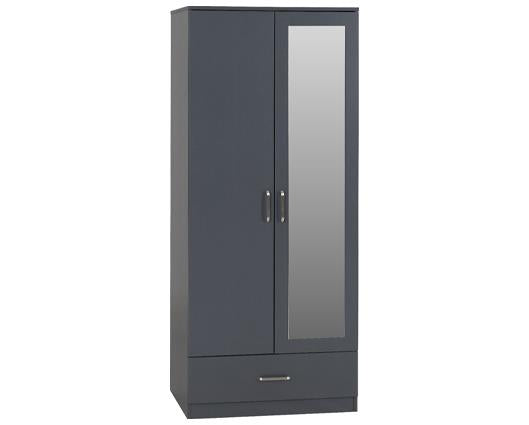 DAKOTA 2 DOOR 1 DRAWER MIRRORED WARDROBE - DARK GREY