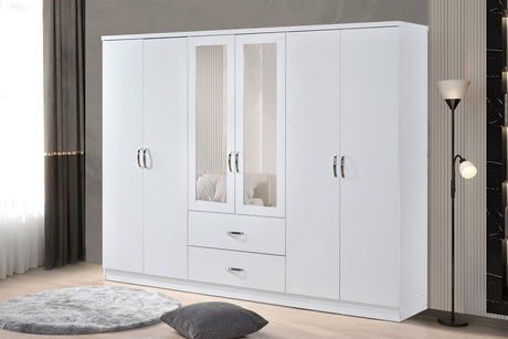 6 Door Wardrobe - White (Chrome Handles)
