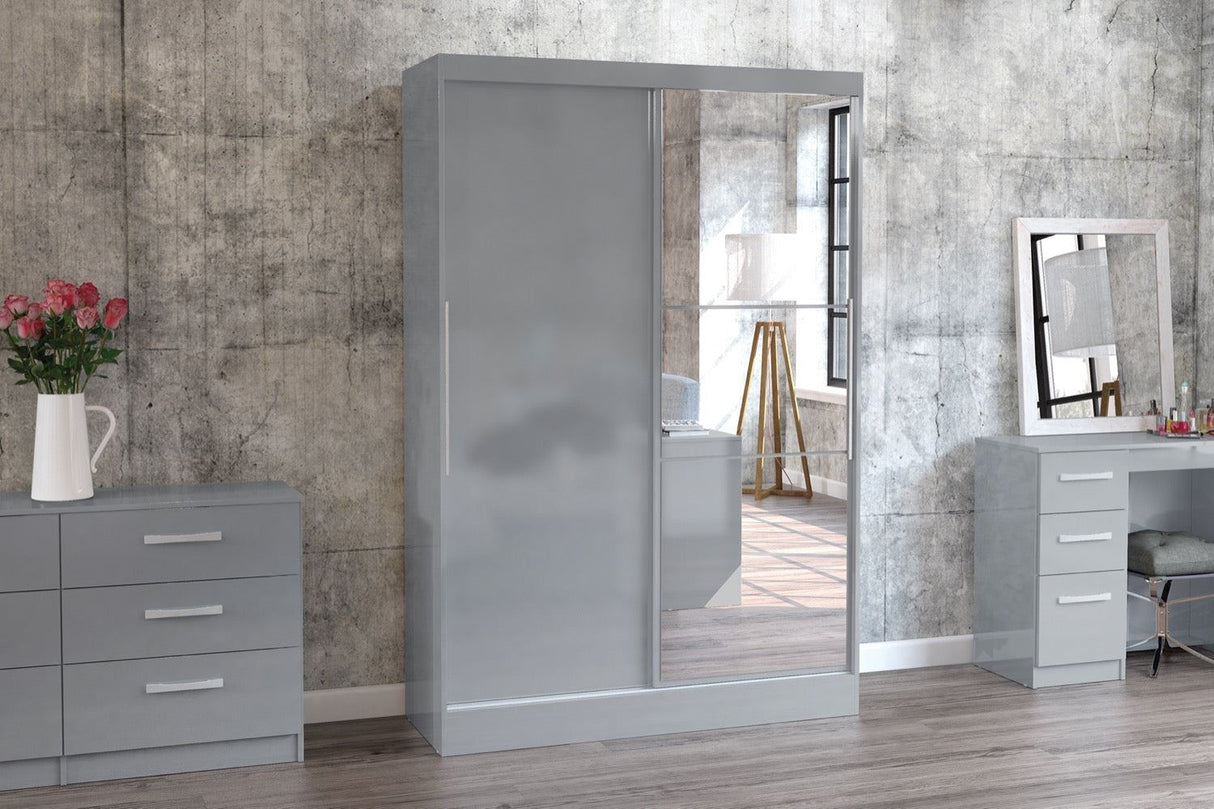 Larz 2 Door Sliding Wardrobe With Mirror-Grey
