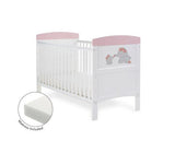Grace Inspire Cot Bed + Fibre Mattress - Me & Mini Me Elephants Pink