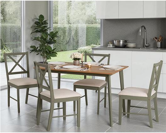 BALFOUR 1+4 DINING SET - SAGE GREEN/OAK EFFECT/MINK MICROSUEDE