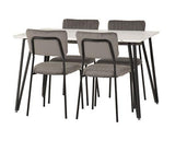 MARLOW & SHELDON DINING SET (X4 CHAIRS) - WHITE MARBLE/GREY VELVET FABRIC