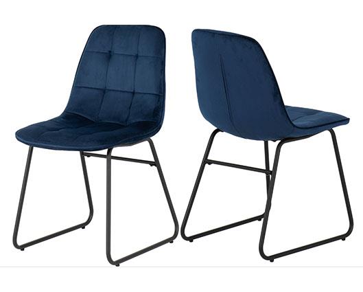 QUEBEC WAVE & LUKAS DINING SET (X4 CHAIRS) - MEDIUM OAK EFFECT/SAPPHIRE BLUE VELVET