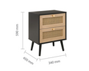 Catalina 2 Drawer Rattan Bedside- Black