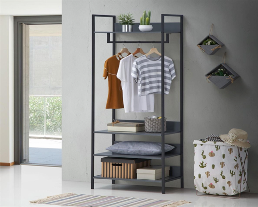 Zulu Open Wardrobe with 4 Shelves-Dark Grey