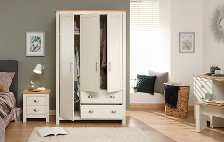 Lachlan 3 Door 2 Drawer Wardrobe- Cream