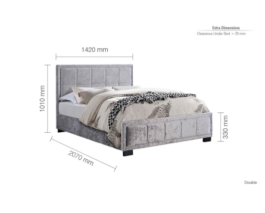 Hannover Small Double Bed - Steel Crushed Velvet