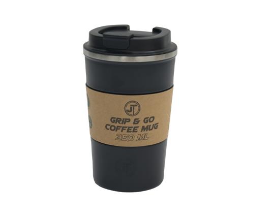 GRIP&GO 350ML DBLE WALL COFFEE BLACK MUG